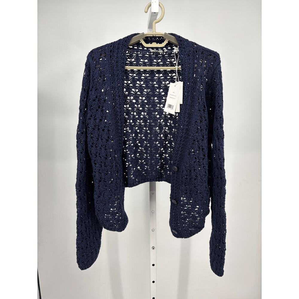 Vince Cardigan Womens L Blue Open Front Crochet Cable Knit Layering Sweater NWT